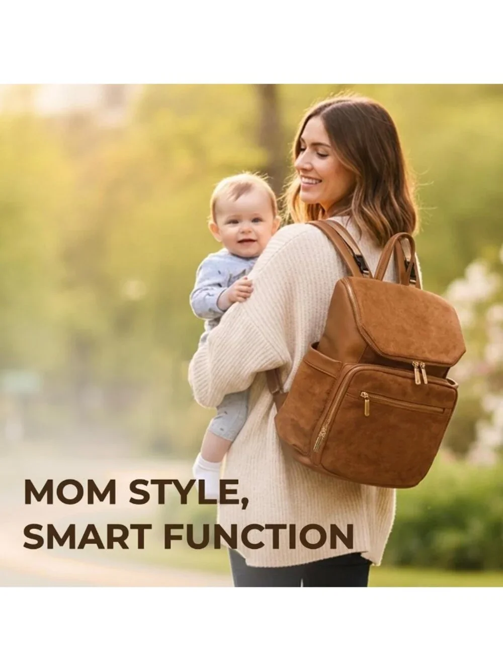 Large Suede Diaper Bag Backpack with 14 Pockets, Waterproof Wet Pocket, Luggage